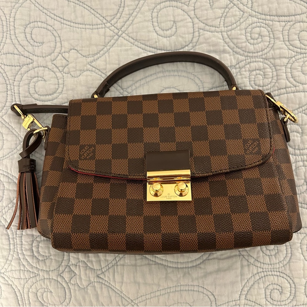Elegant Brown Checkered Handbag